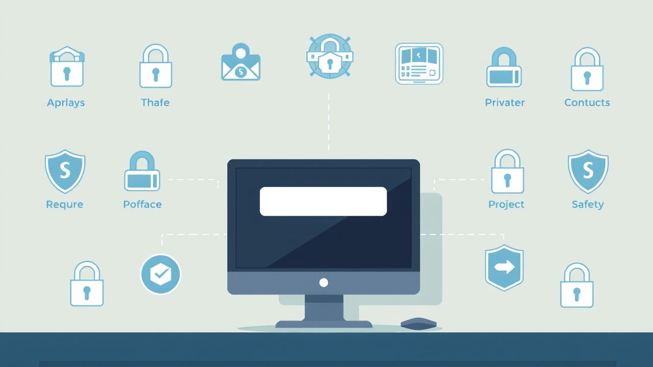 Een afbeelding van een veilige online omgeving met een computer en digitale beveiligingssymbolen. Een afbeelding van een veilige online omgeving met een computer en digitale beveiligingssymbolen.