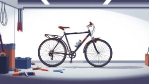 Een verwaarloosde fiets in een rommelige garage.