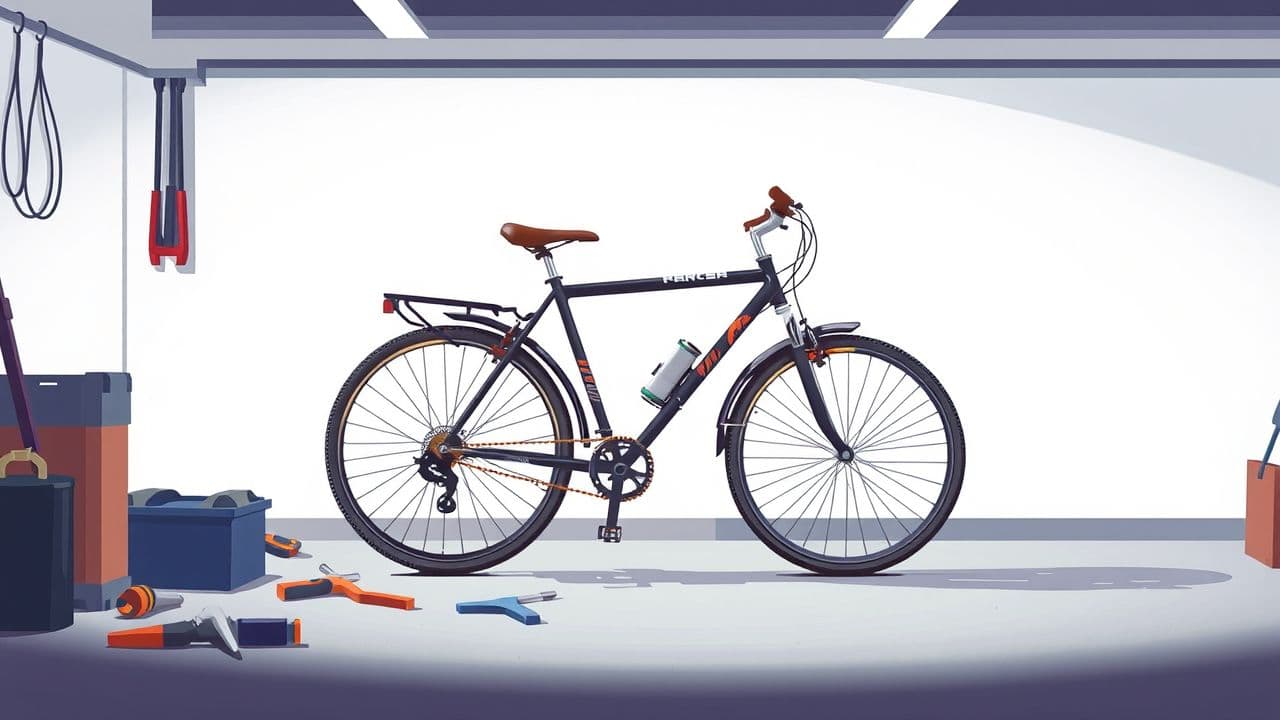 Een verwaarloosde fiets in een rommelige garage.